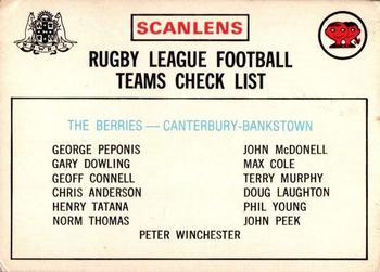 1975 Scanlens - Checklists #NNO Canterbury Front